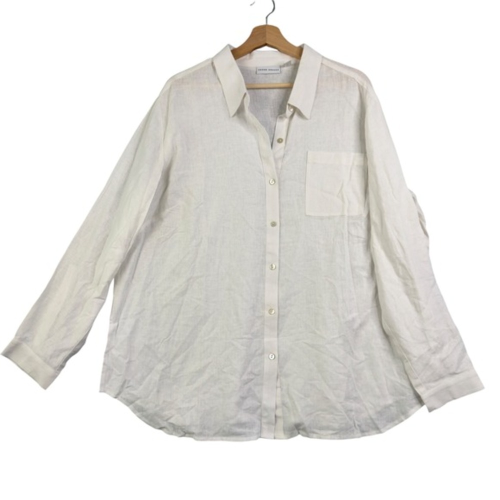 Susan graver shirt blouse women Sz 1X White Linen‎ casual Long sleeve Lagenlook